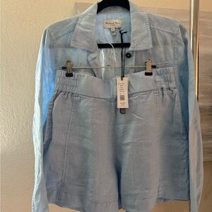 Michael Stars Water Blue Woven Linen Shorts